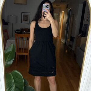 Black Cynthia Rowley eyelet dress with gold zip detail - XS/S
